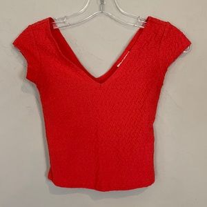 Y2K Coral Orange Crop Top Womens Size XS v-neck off the shoulder top